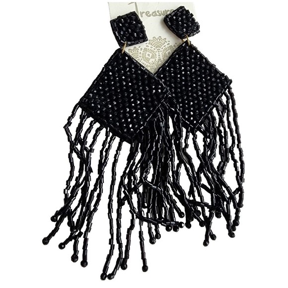 Unbranded Jewelry - Handmade beaded Boho Party style Black Peacock Dangle Statement Earrings New